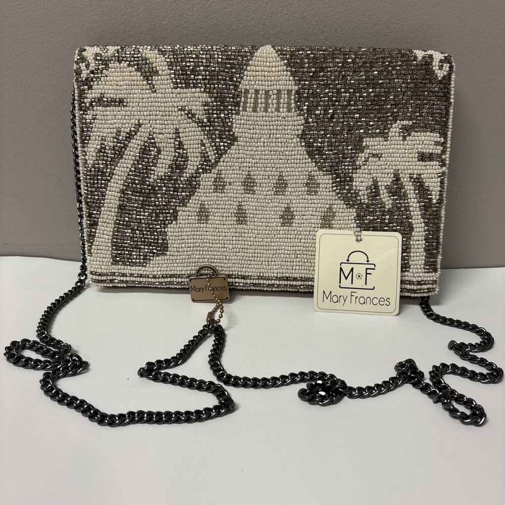 Mary Frances Gray and Cream Beaded Clutch